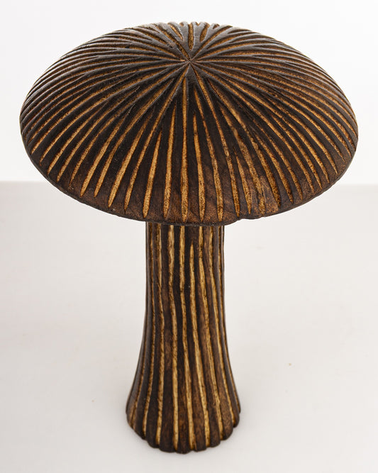 Figurka dekoracyjna grzyb drewniana brązowa 21x14x14 cm