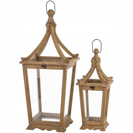 Latarnia komplet 2 szt. lampion szkło drewno dekoracja ogrodowa - 74, 52 cm