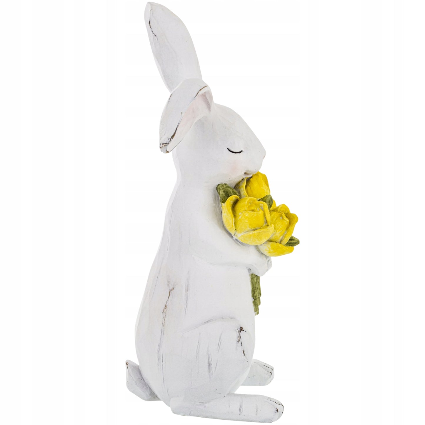 Zajączek z kwiatami figurka biała dekoracja wielkanocna 30 cm