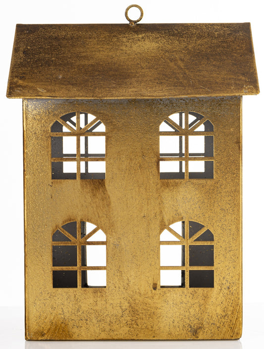 Figurka świąteczna Dekoracja Metalowa Domek złoty 29x21,5x14,5