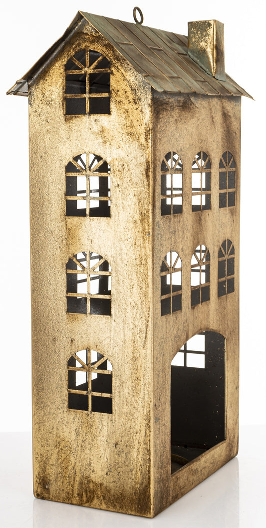 Figurka świąteczna Dekoracja Metalowa Domek złoty 45x23,5x14,5