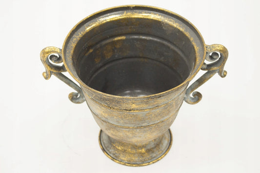 Metalowa osłonka wazon 18 cm złota postarzana antyk