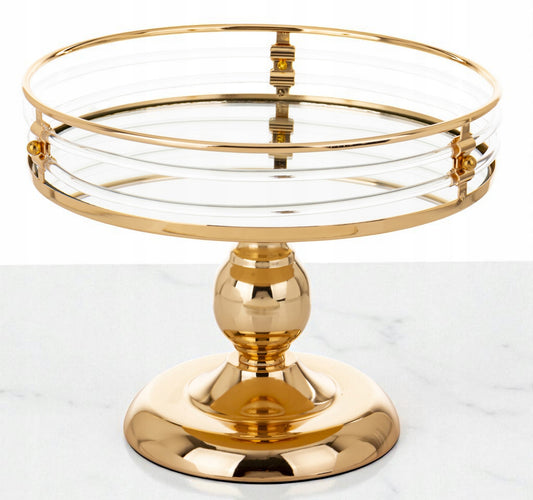 Patera na nóżce taca złota metalowa szklana glamour podstawka dekoracja