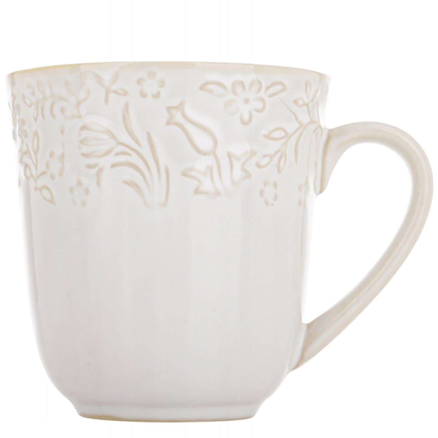 Kubek Sarmatia 400ml kremowy porcelanowu ecru tłoczony wzór kwiaty