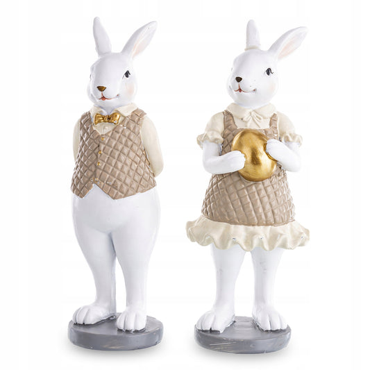 2 x Figurka wielkanocna królik Pan i Pani zając wielkanocny stroik koszyk