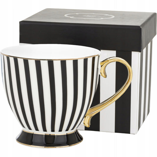 Kubek duży filiżanka czarny biały porcelana 380 ml w pudełku na prezent