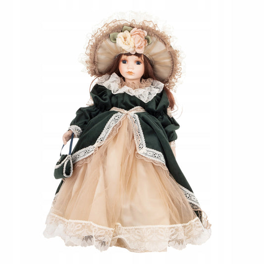 Porcelanowa lalka kolekcjonerska z parasolem 44cm wysoka dekoracyjna