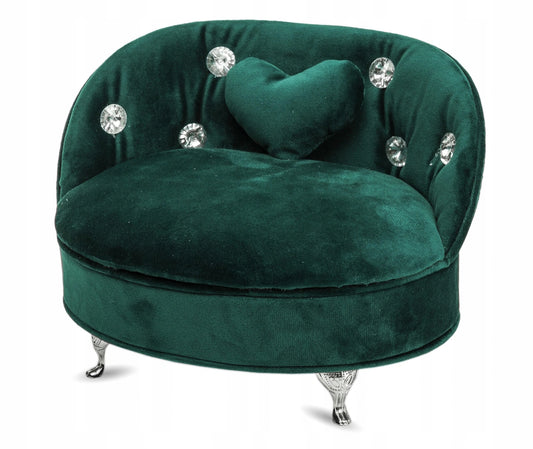 Szkatułka na biżuterię aksamitna sofa zielona glam