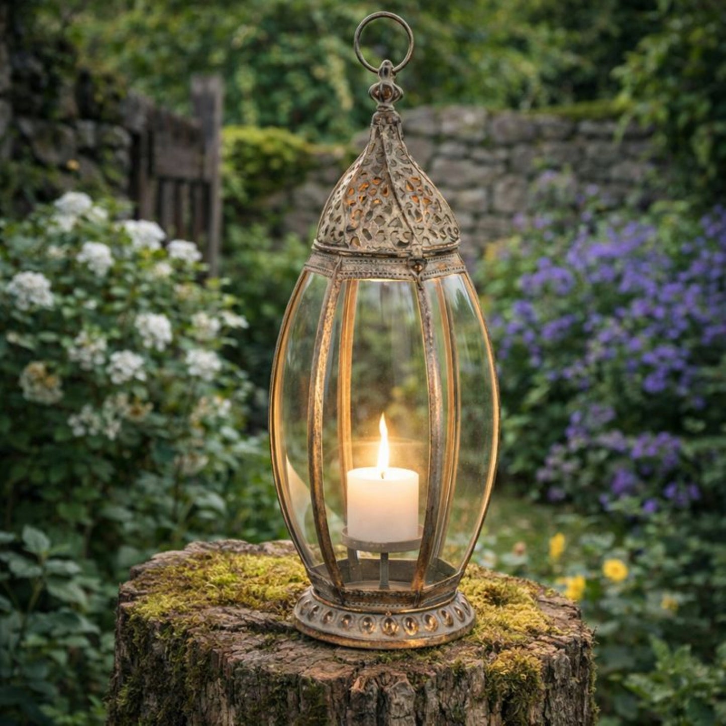 Lampion Latarenka Świecznik Metal Szkło Loft Rustykalny marokański 53 cm