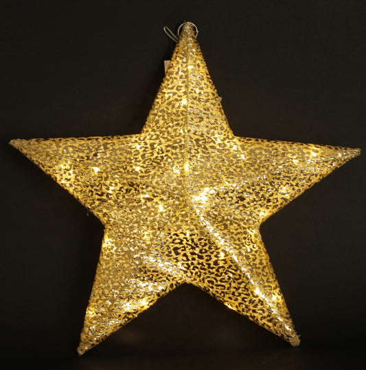 Ozdoba gwiazda LED tekstylna złota 47x52x8 cm