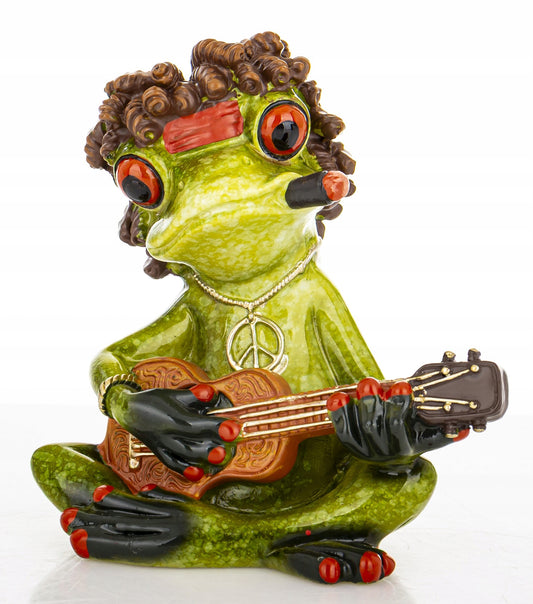 figurka żaba z cygarem hipis z gitarą PEACE żabka dekoracja na prezent