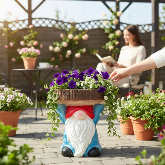 Skrzat krasnal figurka ogrodowa kwietnik stojak na kwiaty 31 cm