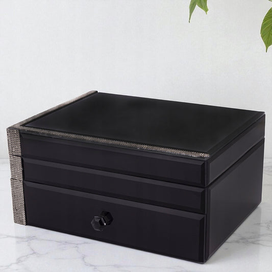 Szkatułka na biżuterię szklana czarna z kryształkami glamour premium
