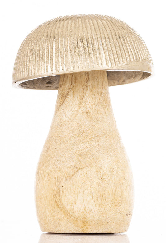 Figurka dekoracyjna grzyb drewniano-metalowa brązowo-złota 13x9x9 cm