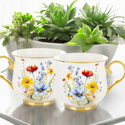 Porcelanowy duży kubek w kwiaty filiżanka do kawy herbaty 450 ml w pudełku