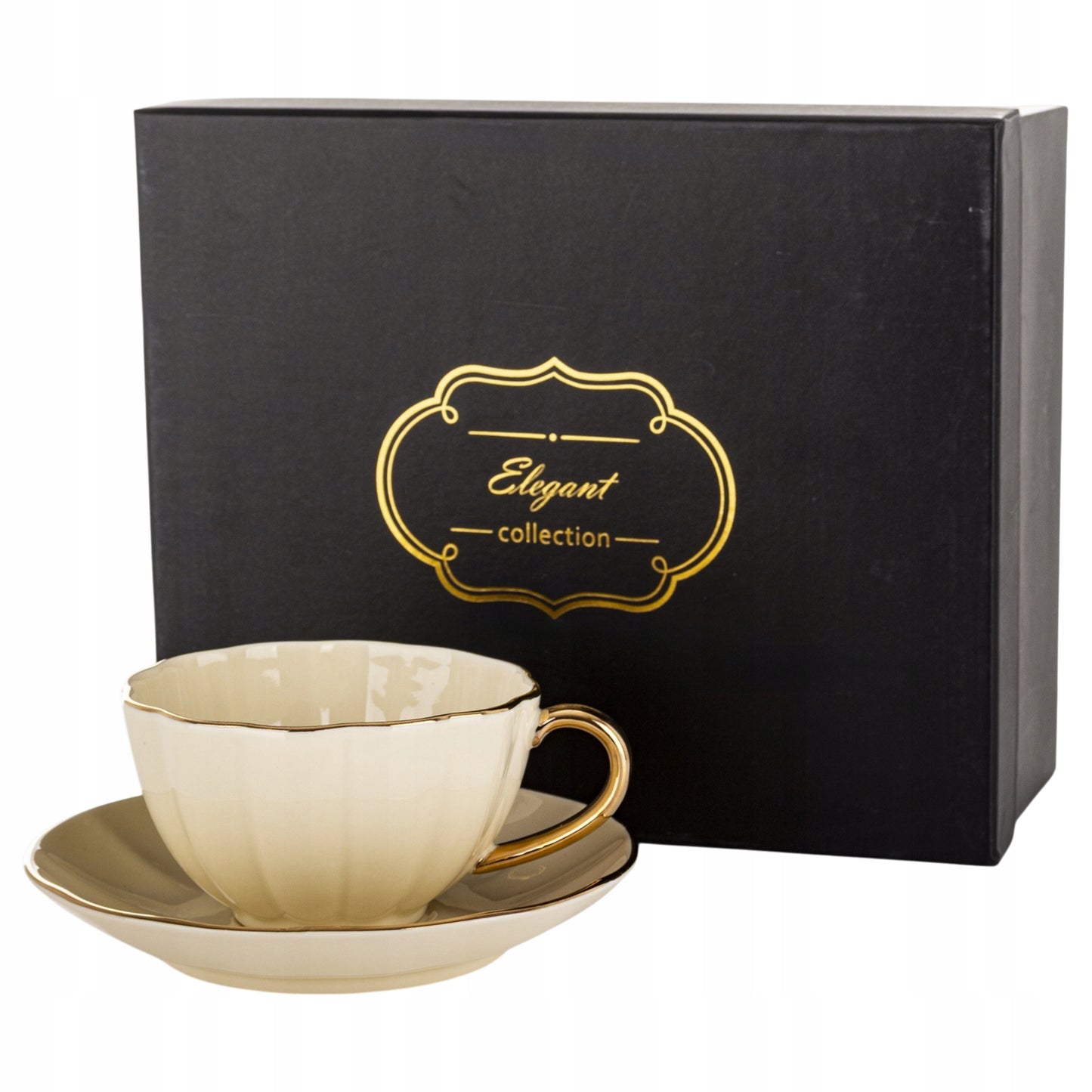 Filiżanka z podstawką do kawy herbaty kremowa porcelana 220 ml prezent