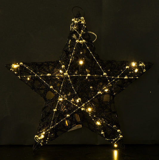 Ozdoba gwiazda LED z tworzywa czarno-złota 30x30x7 cm