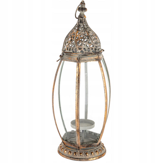 Lampion Latarenka Świecznik Metal Szkło Loft Rustykalny marokański 53 cm