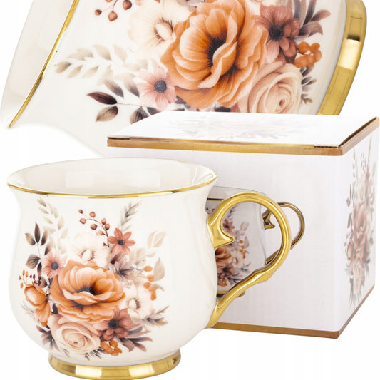 Kubek w pudełku porcelana 450 ml filiżanka wzór w kwiaty prezentowy