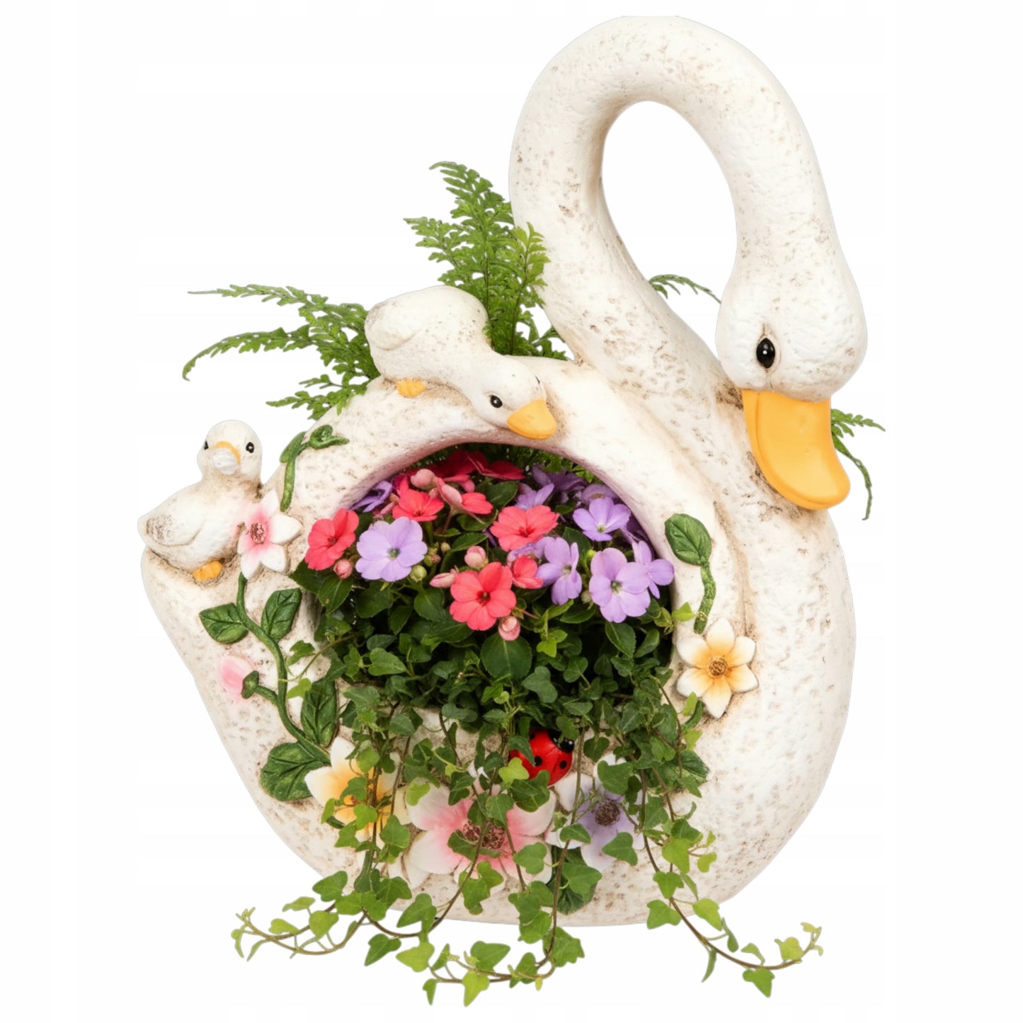 Doniczka osłonka na kwiaty w kształcie łabędzia figurka ogrodowa łabądź