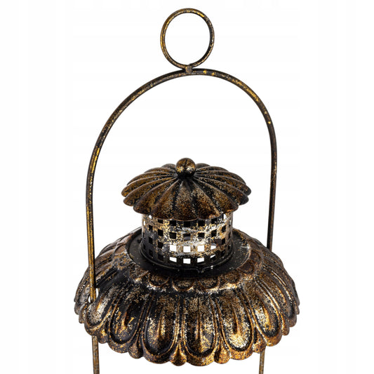 Lampion metalowy ze szkłem duża laterenka złota vintage 50cm Dekoracja loft