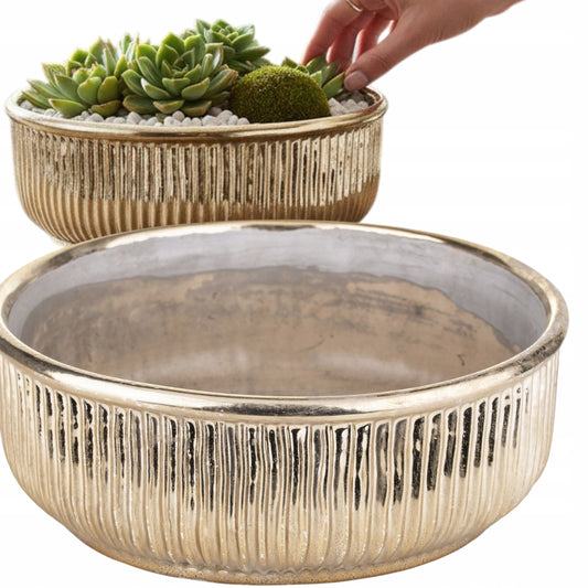 Osłonka 10 x 26 cm ceramiczna złota okrągła doniczka misa
