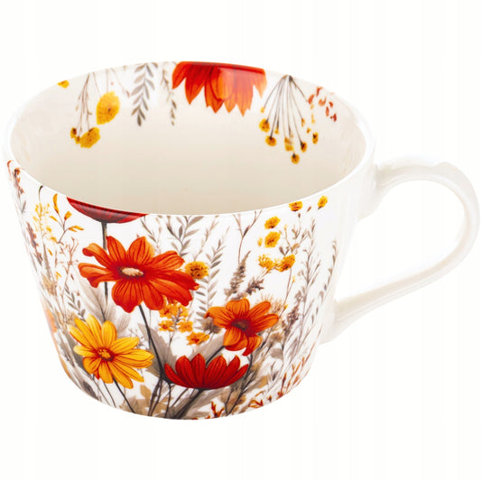 Kubek porcelanowy w kwiaty do kawy herbaty zmywarki mikrofali duży 450 ml