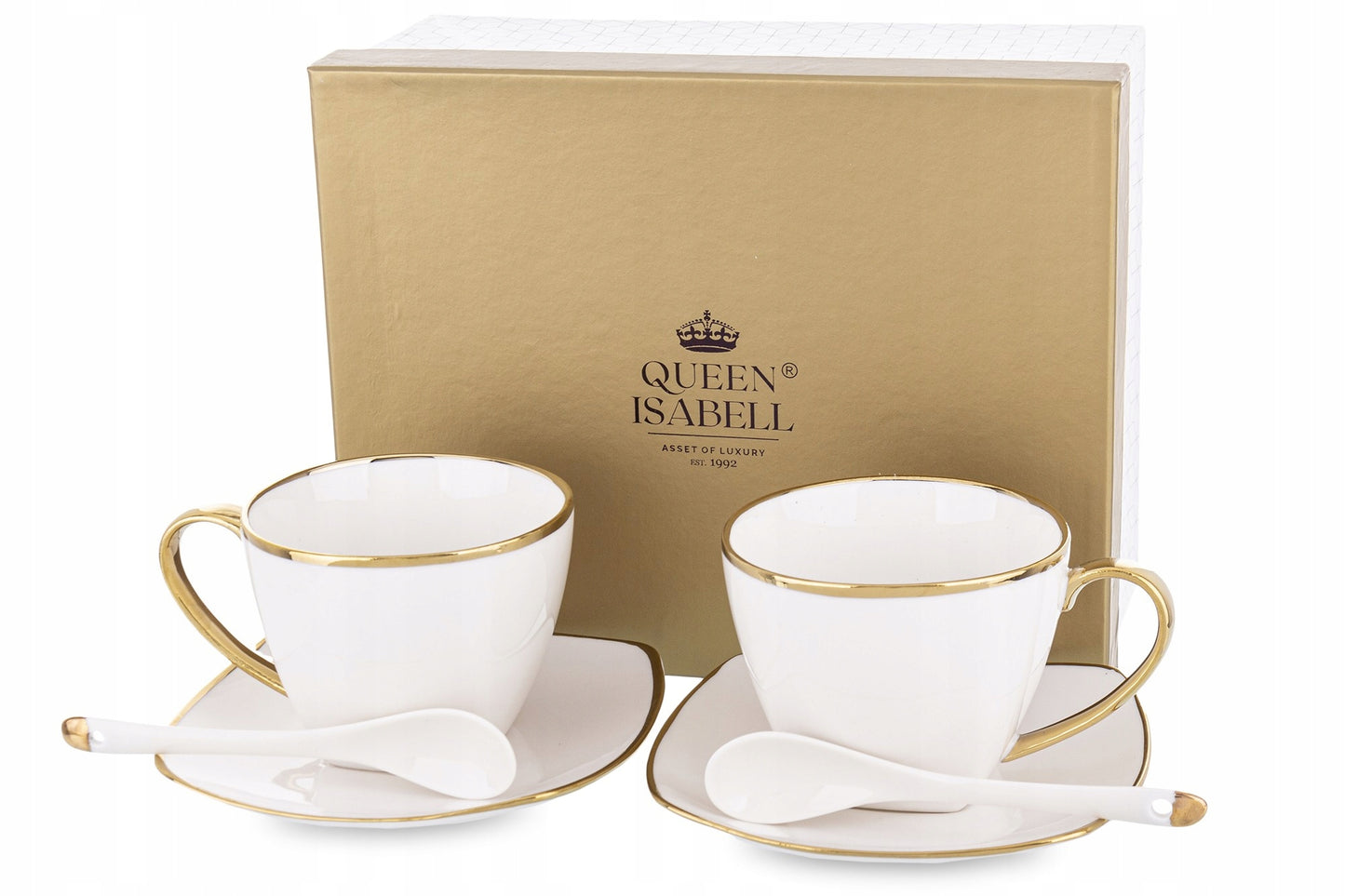 zestaw 2 filiżanek talerzyków łyżeczek komplet porcelanowy do kawy herbaty
