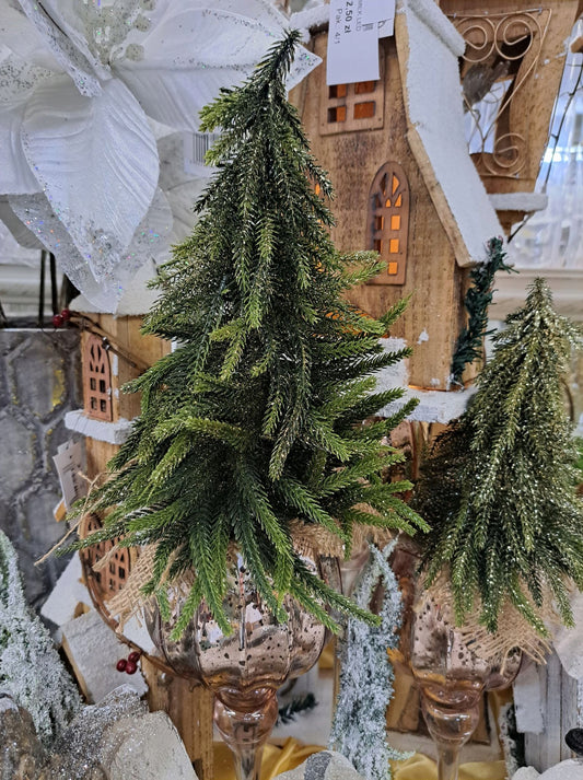 sztuczna choinka mała w jucie 36 cm pozłacana