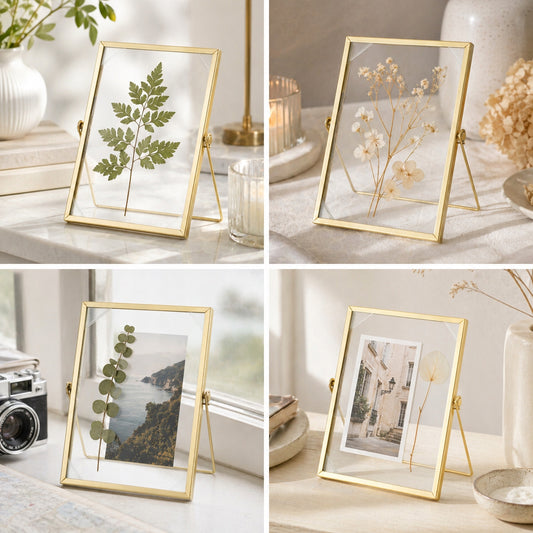 Ramka na zdjęcia metalowa złota float stawiana 20x17na foto 10x15 cm