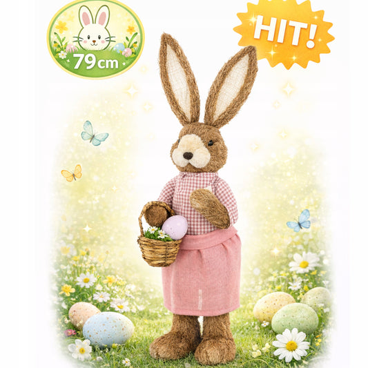 Duża Figurka Królik Wielkanocny 79 cm Dekoracja XXL Z Koszykiem zając
