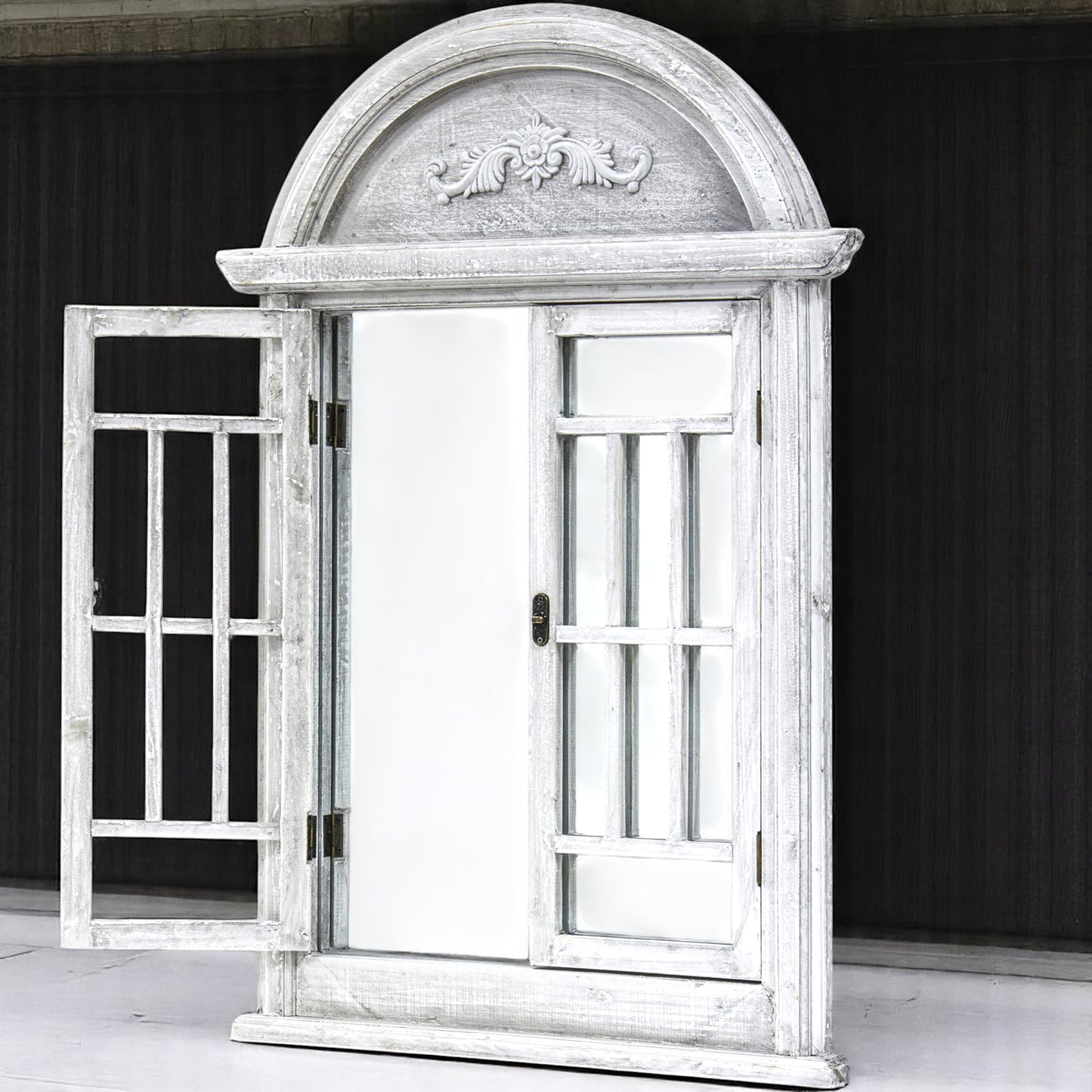 Lustro z okiennicami okno ścienne prostokąt rama drewno 550 x 800 mm