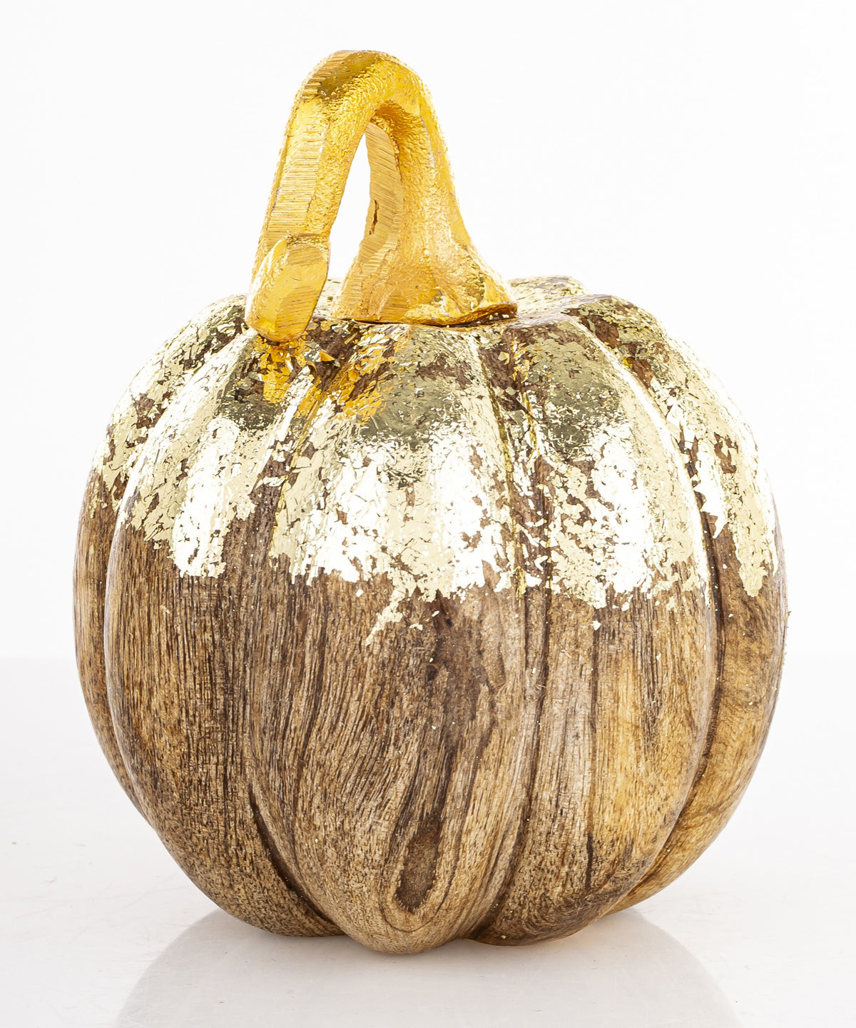 Ozdoba jesienna dynia drewniana brązowo-złota 10,5x8x8 cm