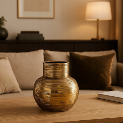 Wazon dekoracyjny ceramiczny 24 cm - brązowy -złoty cappucino