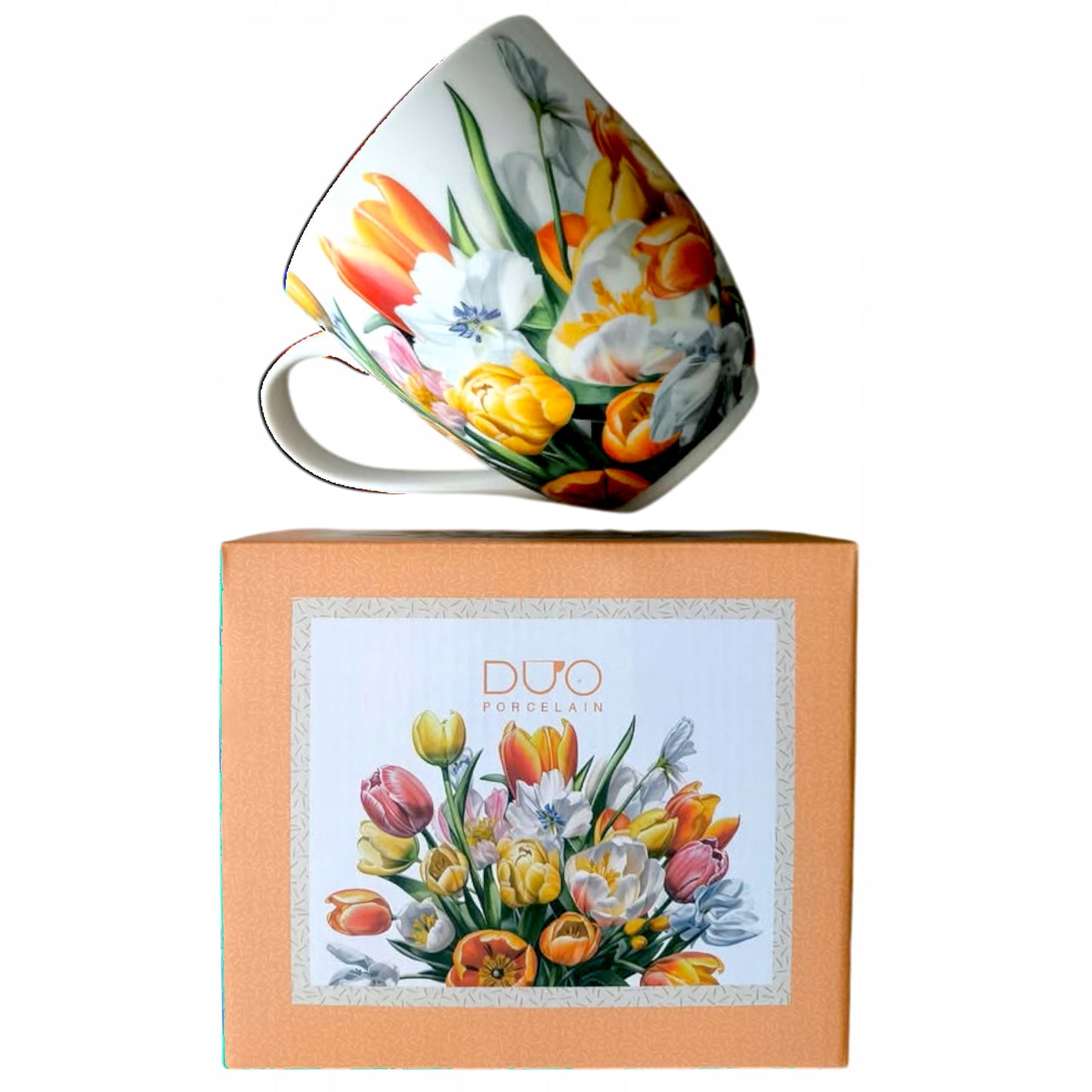 Kubek porcelanowy Mega duży XXL w pudełku 1000ml na prezent tulipany kwiaty