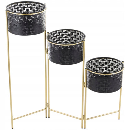 Kwietnik metalowy ażurowy czarny złoty loft glamour 70 cm