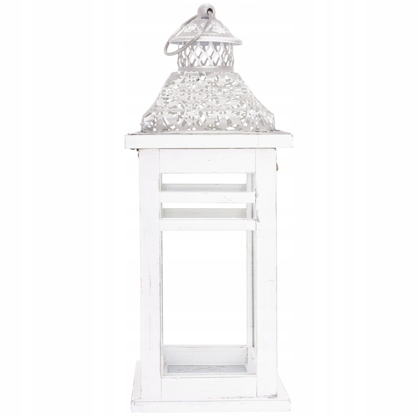 Stylowy rustykalny drewniany lampion biały świecznik duża latarnia 38cm