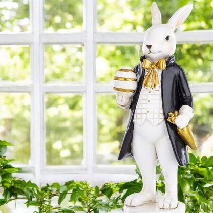 Figurka wielkanocna Królik zając 20 cm ozdobny elegancki czarny złoty biały