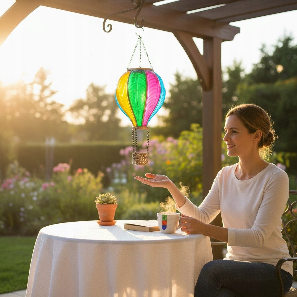 Lampa dekoracyjna solarna balon płomyk led czujnik zmierzchu 19x62 cm