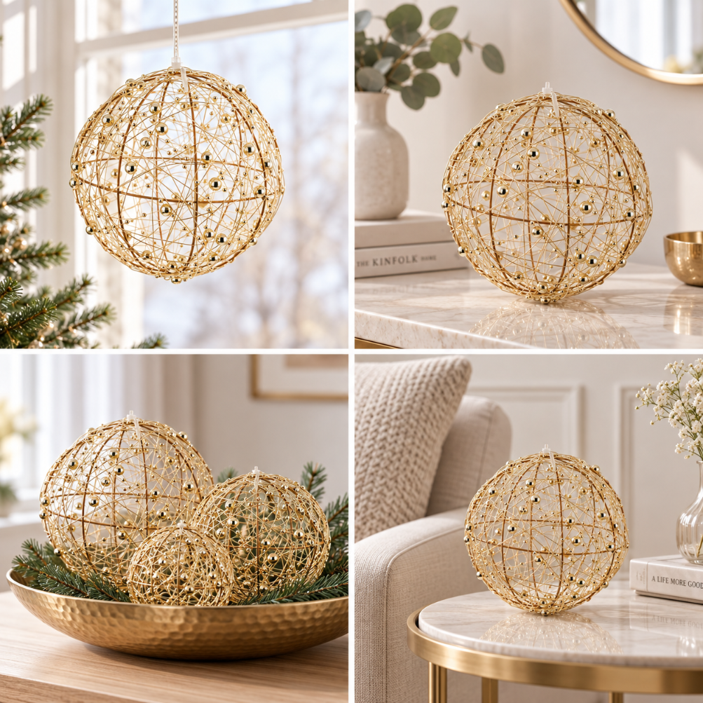 Ozdoba świąteczna złota Kula Led dekoracja na Boże Narodzenie lampion 15cm