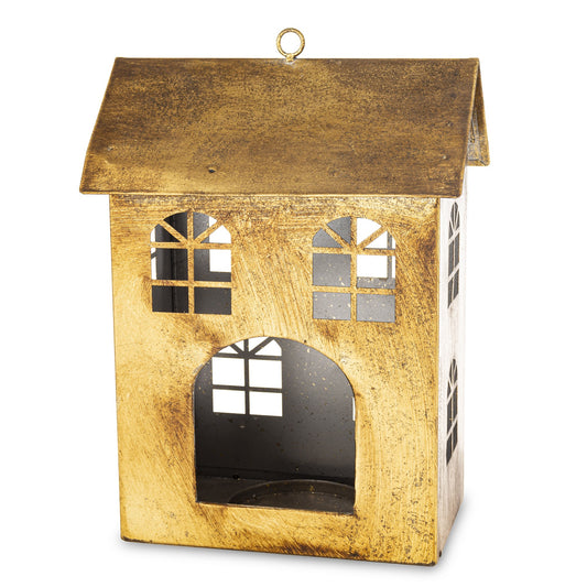 Figurka świąteczna Dekoracja Metalowa Domek złoty 29x21,5x14,5