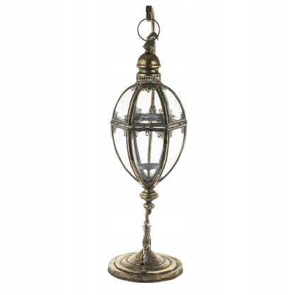 Lampion Złoty Retro Stojący Wiszący Świecznik Latarenka Metal Szkło 90 cm