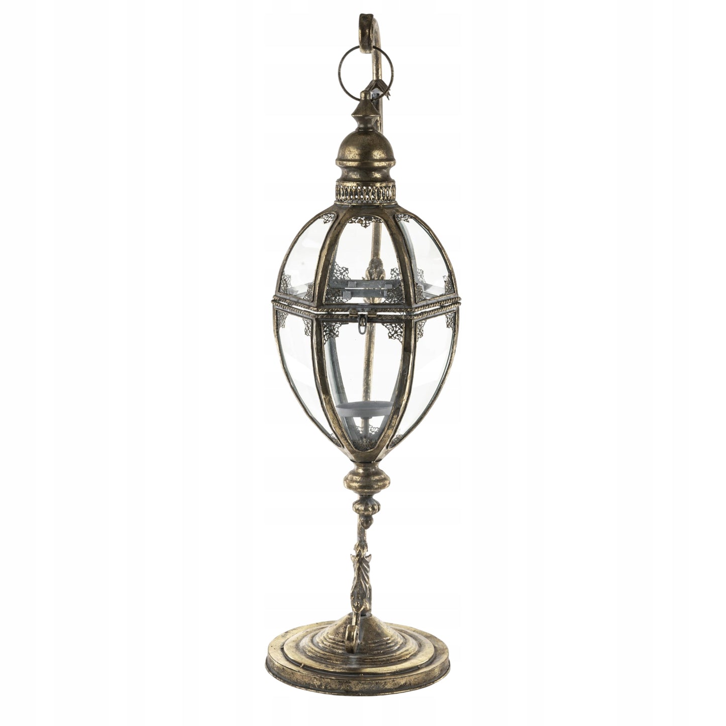 Lampion Złoty Retro Stojący Wiszący Świecznik Latarenka Metal Szkło 90 cm