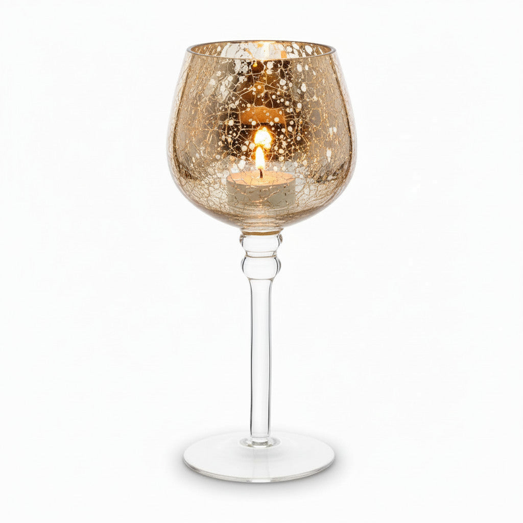 Świecznik glamour złoty kielich 20cm szklany lampa