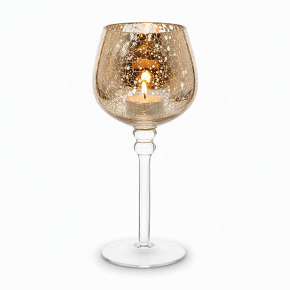 Świecznik glamour złoty kielich 20cm szklany lampa