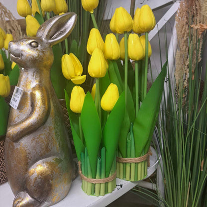 Bukiet sztucznych kwiatów Żółte Tulipany 28cm stroik tulipan żółty