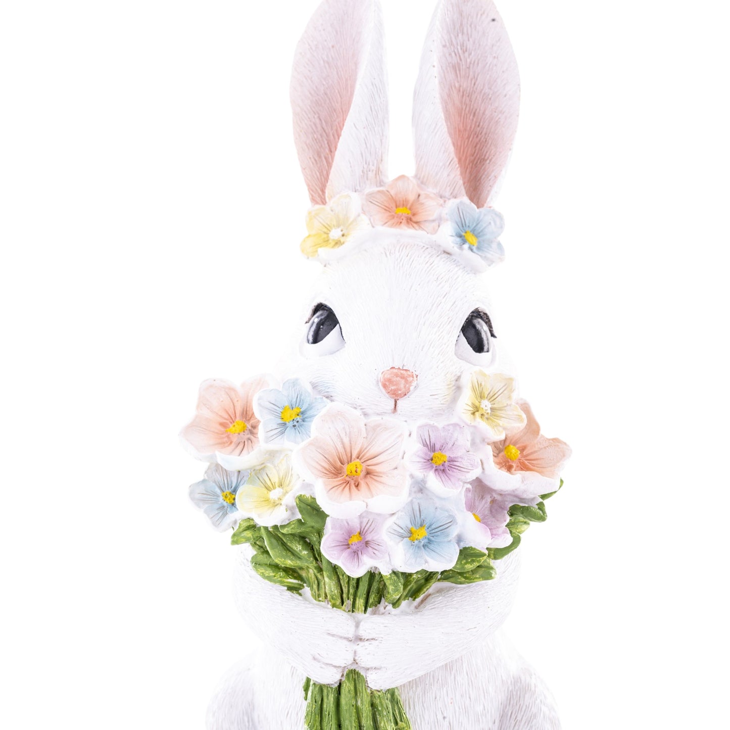 Figurka królik biały zajączek wielkanocny z kwiatami wiosenny 22 cm