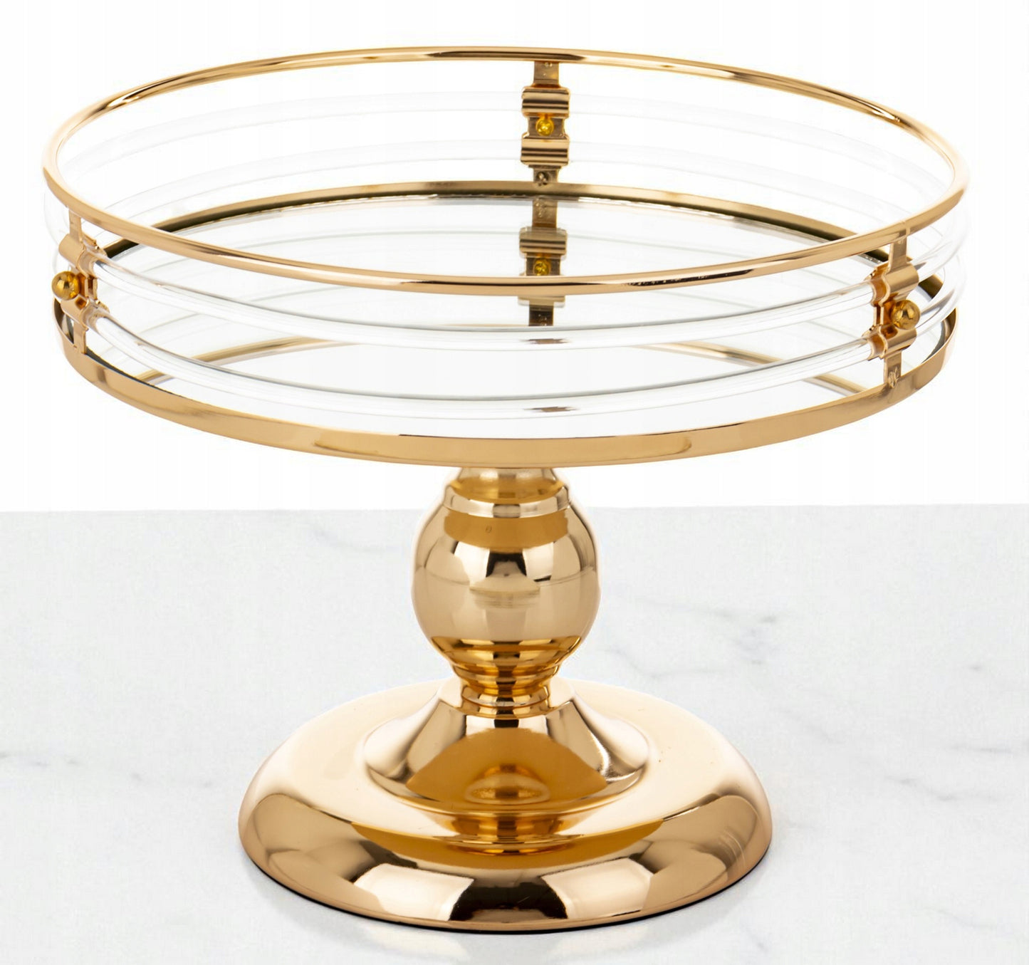 Patera na nóżce taca złota metalowa szklana glamour podstawka dekoracja