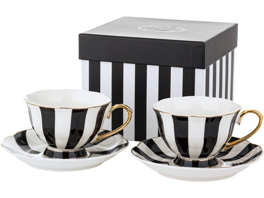 Komplet filiżanek porcelanowych 220 ml 2szt. biało-czarne złote