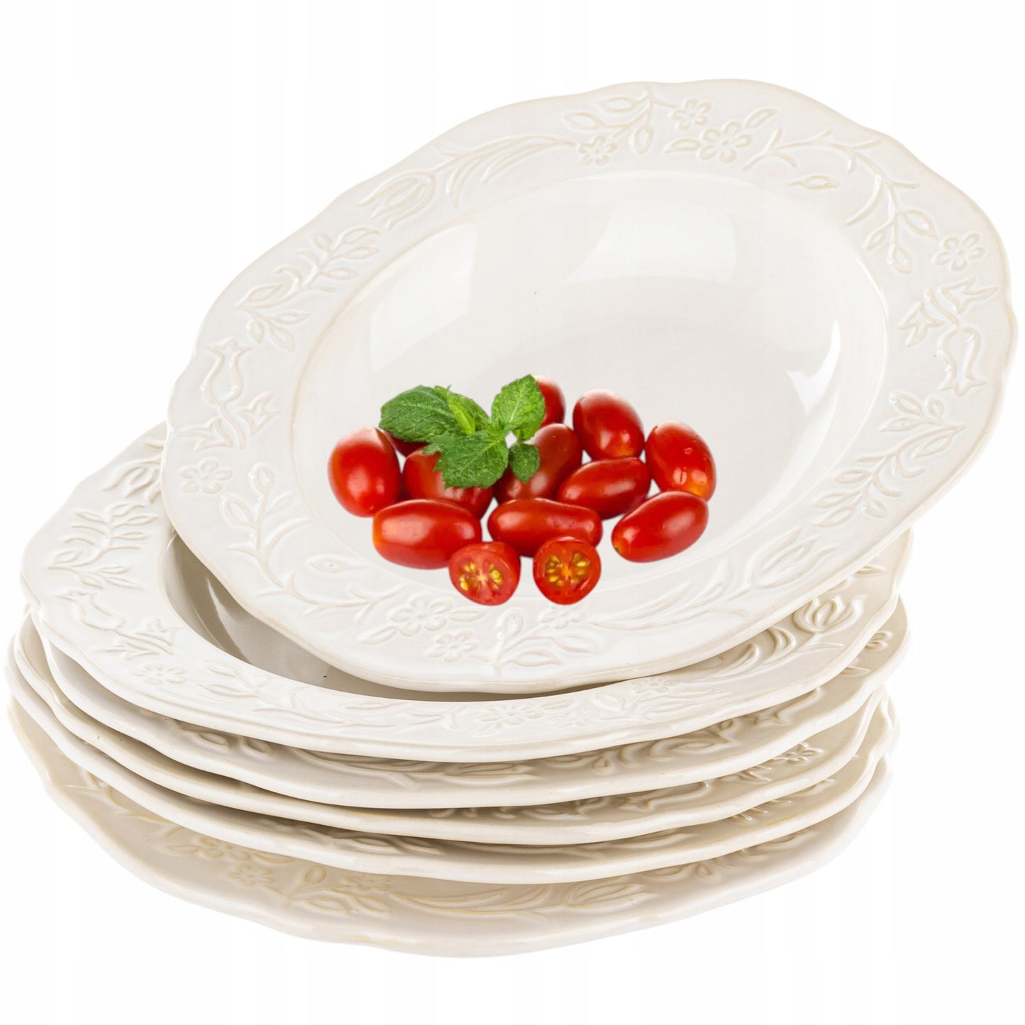 Talerz obiadowy głęboki porcelanowy 23cm kremowy zdobiony Sarmatia